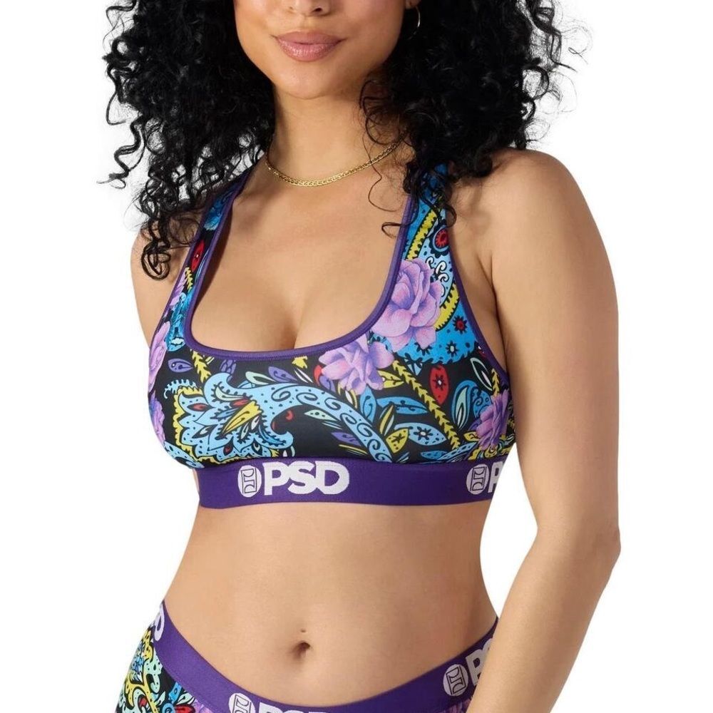 NWT PSD Sports Bra Purple Blue Paisley and Roses Small